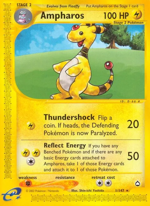 Ampharos #001/147 Reverse Holofoil Pokémon card from Aquapolis
