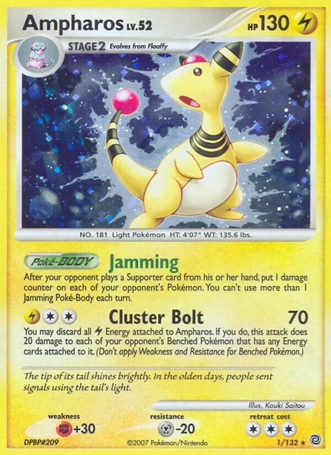 Ampharos #1/132 Holofoil Pokémon card from Secret Wonders
