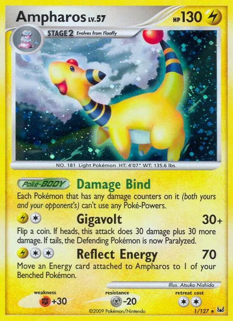 Ampharos #1/127 Reverse Holofoil Pokémon card from Platinum