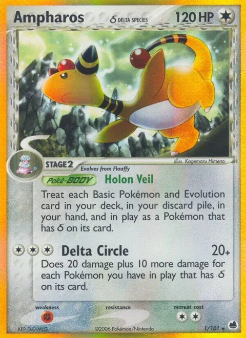 Ampharos Delta Species #1/101 Holofoil Pokémon card from EX Dragon Frontiers