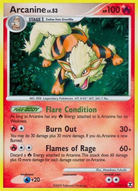 Arcanine #1/111 Reverse Holofoil Pokémon card from Rising Rivals