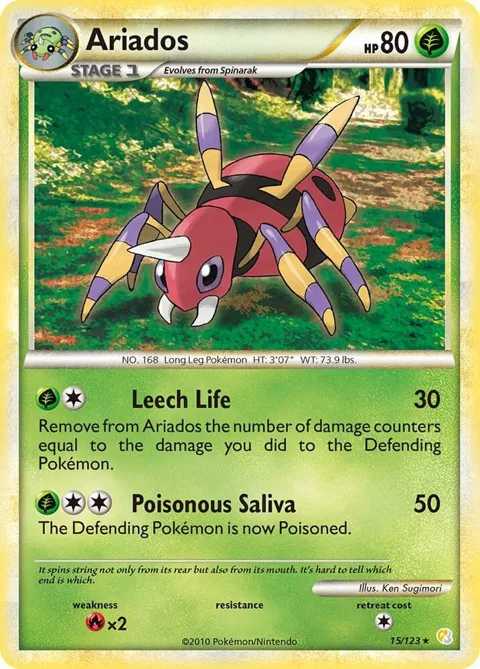 Ariados #15/123 Reverse Holofoil Pokémon card from HeartGold SoulSilver