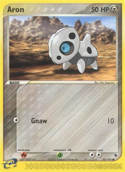 Aron #50/109 Reverse Holofoil Pokémon card from EX Ruby and Sapphire