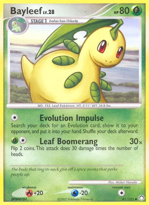 Bayleef #41/123 Reverse Holofoil Pokémon card from Mysterious Treasures