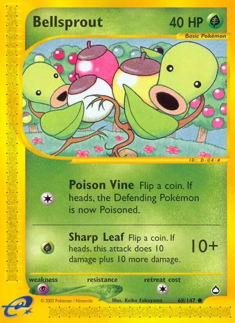 Bellsprout 68 #068/147 Reverse Holofoil Pokémon card from Aquapolis