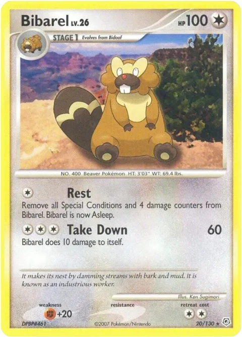 Bibarel #20/130 Reverse Holofoil Pokémon card from Diamond and Pearl