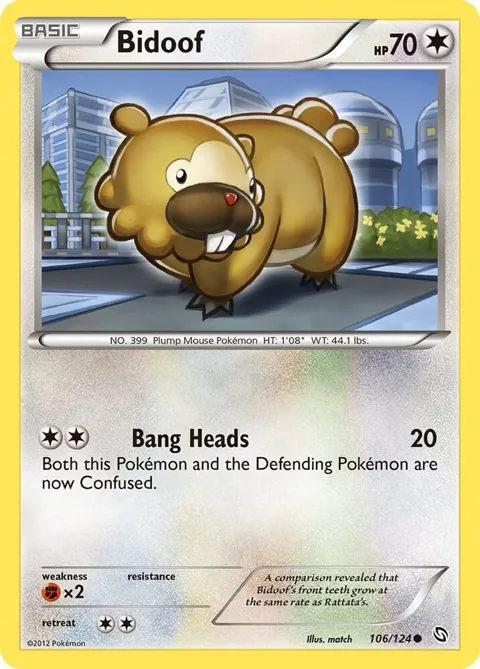 Bidoof #106/124 Pokémon card from Dragons Exalted