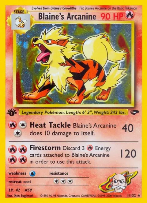 Blaine's Arcanine #001/132 Unlimited Holofoil Pokémon card from Gym Challenge