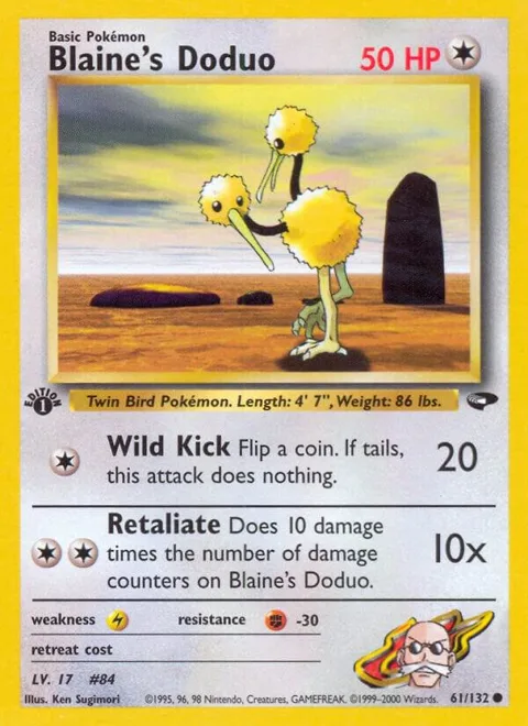 Blaine's Doduo #061/132 1st Edition Pokémon card from Gym Challenge
