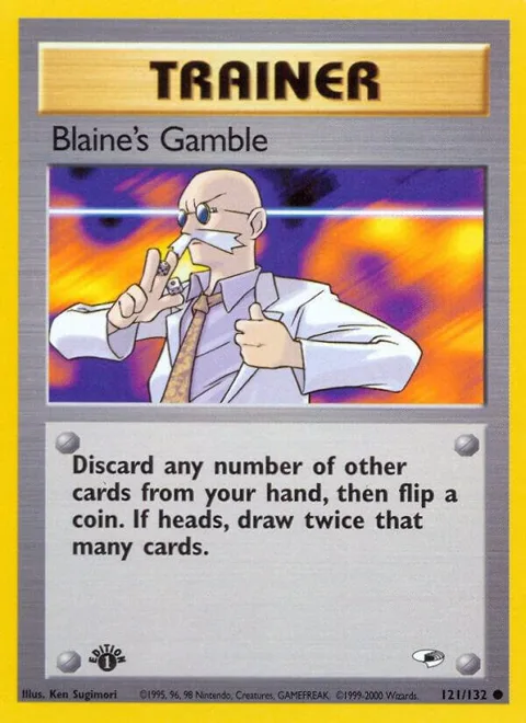 Blaine's Gamble #121/132 1st Edition Pokémon card from Gym Heroes