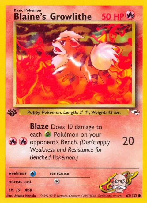 Blaine's Growlithe 62 #062/132 1st Edition Pokémon card from Gym Heroes