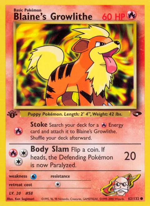 Blaine's Growlithe #062/132 Unlimited Pokémon card from Gym Challenge