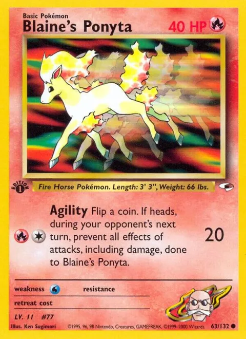 Blaine's Ponyta #063/132 1st Edition Pokémon card from Gym Heroes
