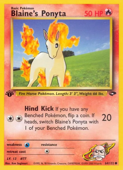Blaine's Ponyta #064/132 1st Edition Pokémon card from Gym Challenge