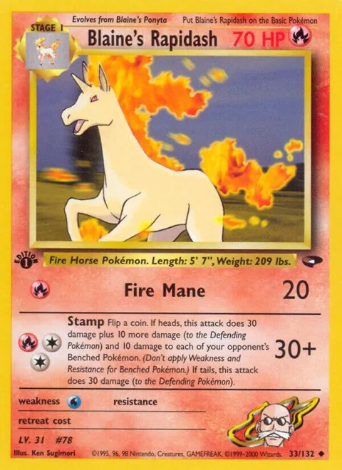 Blaine's Rapidash #033/132 1st Edition Pokémon card from Gym Challenge