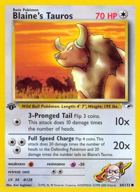 Blaine's Tauros #064/132 1st Edition Pokémon card from Gym Heroes
