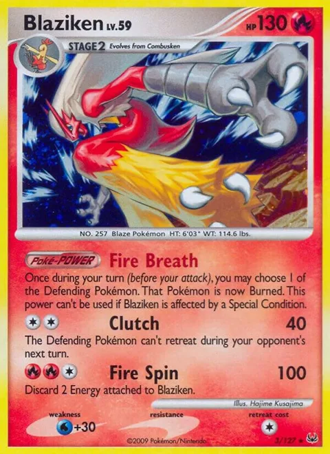 Blaziken #3/127 Holofoil Pokémon card from Platinum