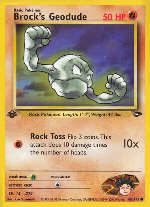 Brock's Geodude #068/132 1st Edition Pokémon card from Gym Challenge