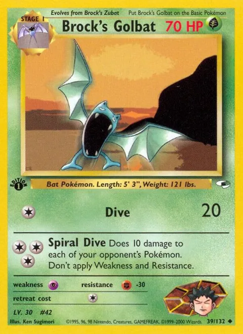 Brock's Golbat #039/132 1st Edition Pokémon card from Gym Heroes