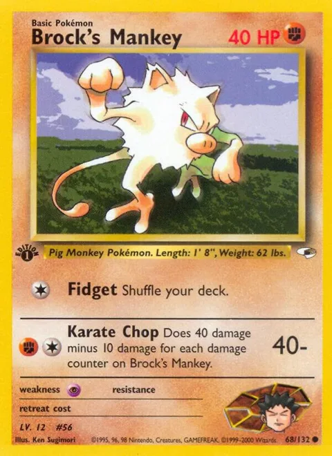 Brock's Mankey 68 #068/132 1st Edition Pokémon card from Gym Heroes