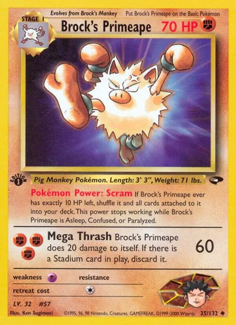 Brock's Primeape #035/132 1st Edition Pokémon card from Gym Challenge