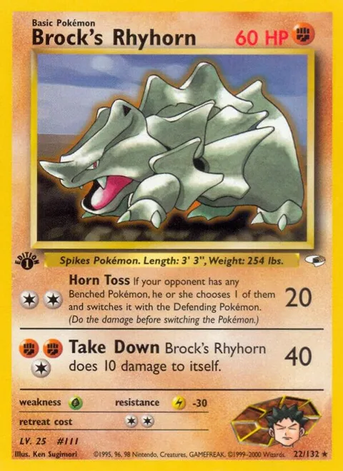 Brock's Rhyhorn 22 #022/132 Unlimited Pokémon card from Gym Heroes
