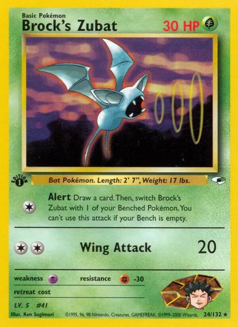 Brock's Zubat 24 #024/132 1st Edition Pokémon card from Gym Heroes