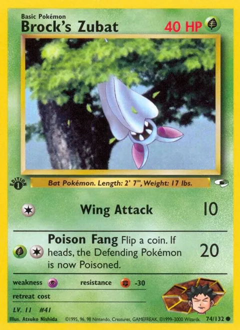 Brock's Zubat 74 #074/132 1st Edition Pokémon card from Gym Heroes