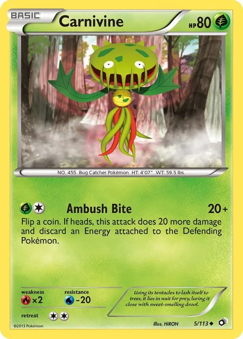 Carnivine #5/113 Reverse Holofoil Pokémon card from Legendary Treasures