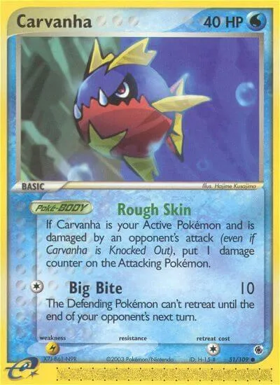 Carvanha #51/109 Reverse Holofoil Pokémon card from EX Ruby and Sapphire