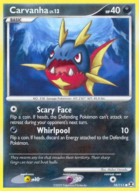 Carvanha #58/111 Reverse Holofoil Pokémon card from Rising Rivals
