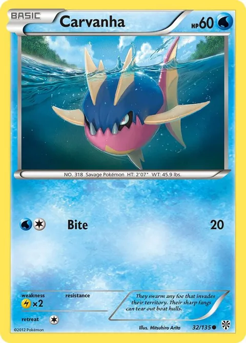 Carvanha #32/135 Pokémon card from Plasma Storm
