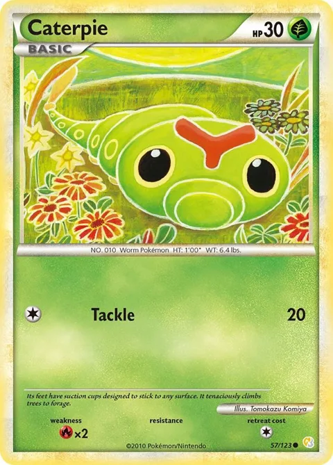 Caterpie #57/123 Reverse Holofoil Pokémon card from HeartGold SoulSilver