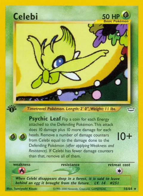 Celebi 16 #16/64 1st Edition Pokémon card from Neo Revelation
