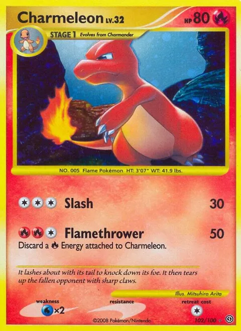 Charmeleon #102/100 Holofoil Pokémon card from Stormfront