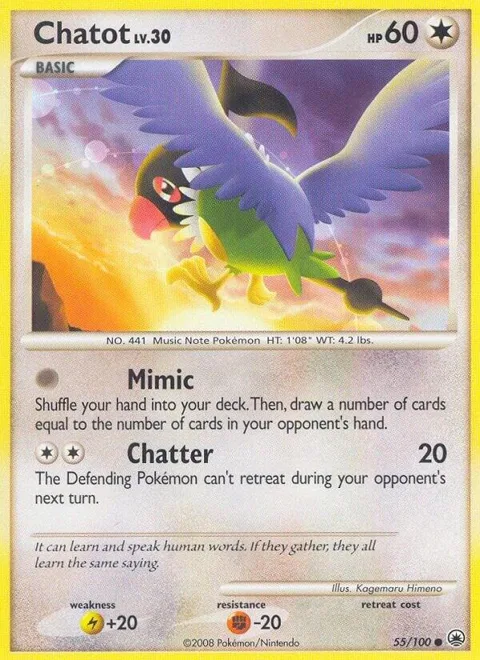 Chatot #55/100 Pokémon card from Majestic Dawn