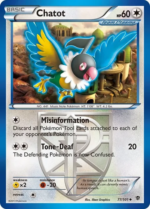 Chatot Team Plasma #77/101 Pokémon card from Plasma Blast