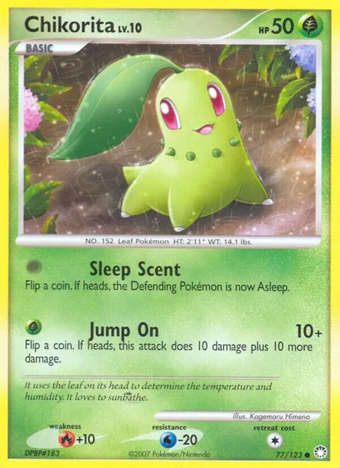 Chikorita #77/123 Reverse Holofoil Pokémon card from Mysterious Treasures