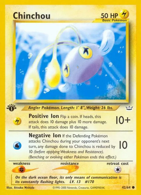 Chinchou #42/64 Unlimited Pokémon card from Neo Revelation