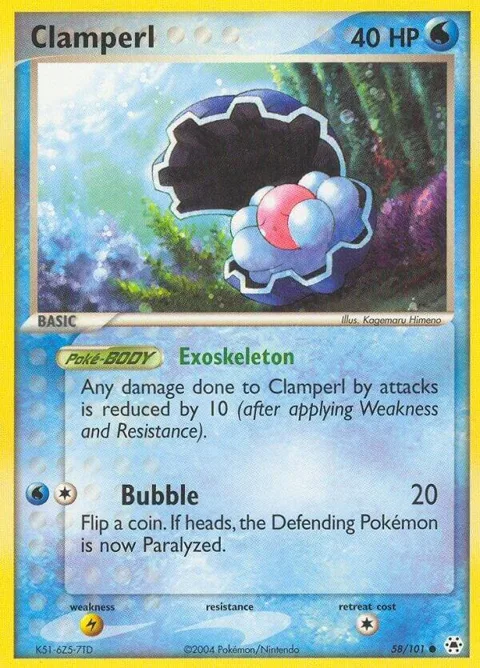 Clamperl #58/101 Pokémon card from EX Hidden Legends