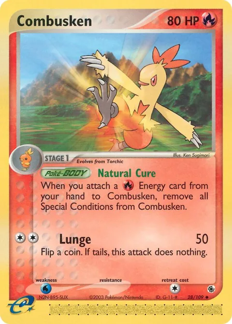 Combusken #28/109 Pokémon card from EX Ruby and Sapphire