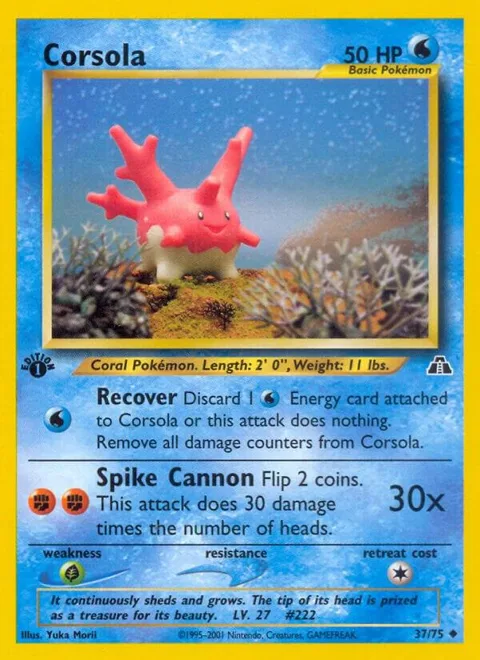Corsola #37/75 1st Edition Pokémon card from Neo Discovery