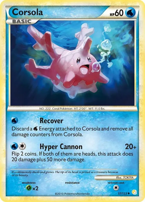 Corsola #37/123 Pokémon card from HeartGold SoulSilver