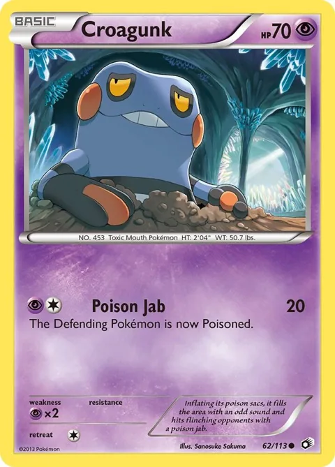 Croagunk #62/113 Reverse Holofoil Pokémon card from Legendary Treasures