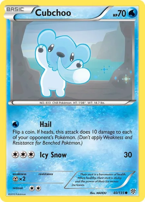 Cubchoo #40/135 Reverse Holofoil Pokémon card from Plasma Storm