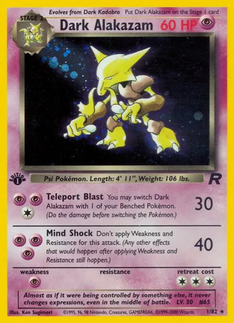 Dark Alakazam 1 #01/82 Unlimited Holofoil Pokémon card from Team Rocket