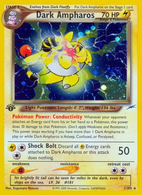 Dark Ampharos #001/105 Unlimited Holofoil Pokémon card from Neo Destiny
