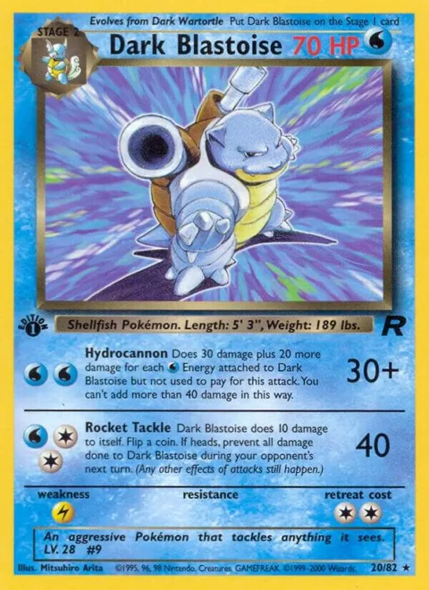 Dark Blastoise 20 #20/82 1st Edition Pokémon card from Team Rocket