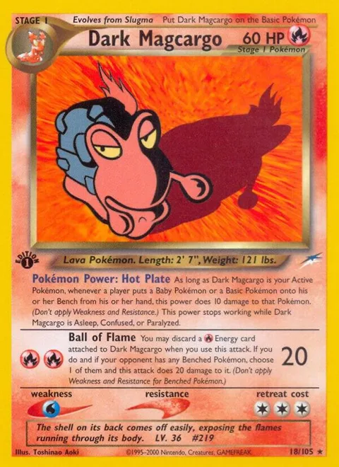 Dark Magcargo #018/105 1st Edition Pokémon card from Neo Destiny