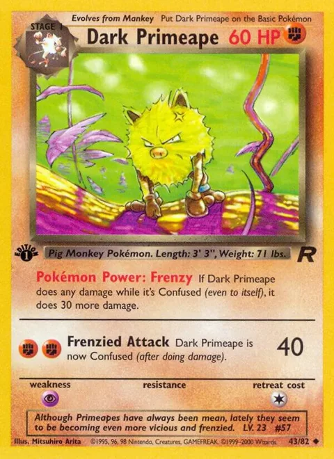 Dark Primeape #43/82 1st Edition Pokémon card from Team Rocket
